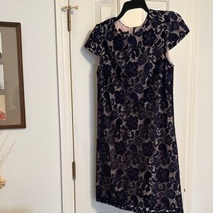 Sz 8 ivy + blu Black Lace  Dress with Blush Lining and cap sleeves